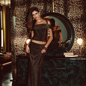 12th Tribe Hypnotized Gold Lurex Maxi Skirt Size XSXS